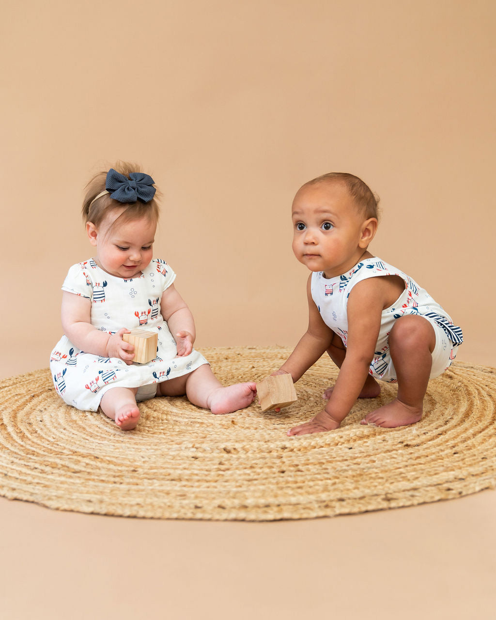 Nautical Crab Side Pocket Short Baby Romper (Organic Jersey)