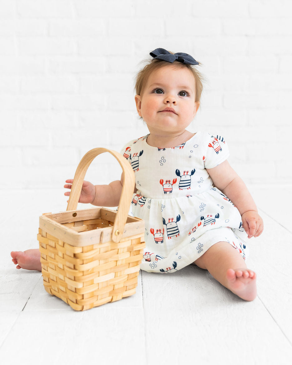 Nautical Crab Cap Sleeve Baby Dress + Bloomer SET (Organic Muslin)
