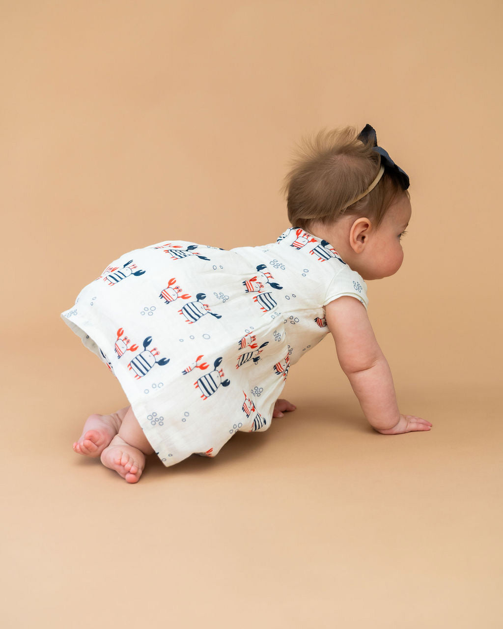 Nautical Crab Cap Sleeve Baby Dress + Bloomer SET (Organic Muslin)