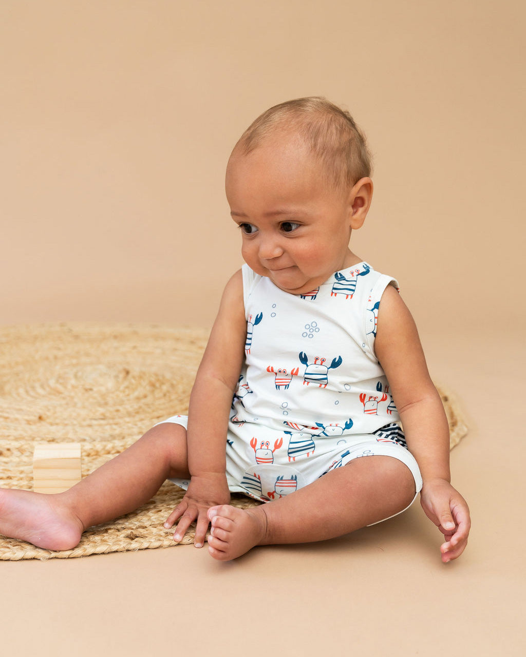 Nautical Crab Side Pocket Short Baby Romper (Organic Jersey)