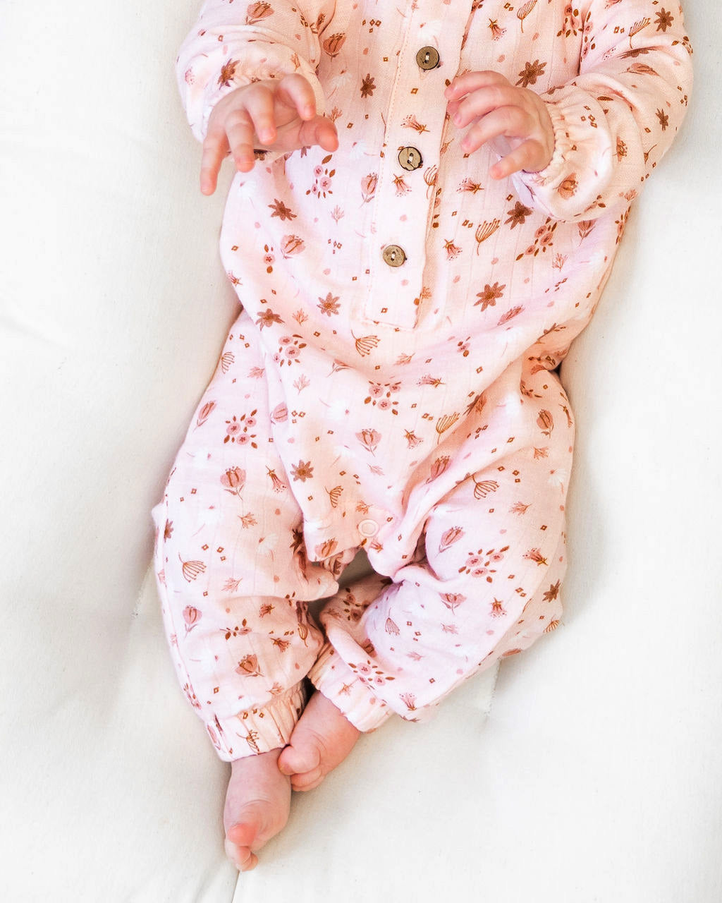 Pink Floral Long Sleeve Baby Jumpsuit  (Organic Muslin)