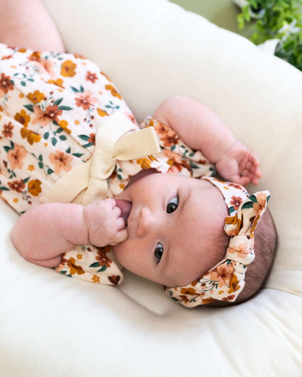 Summer Floral Bow Bubble Romper + Headband Set (Organic Muslin)