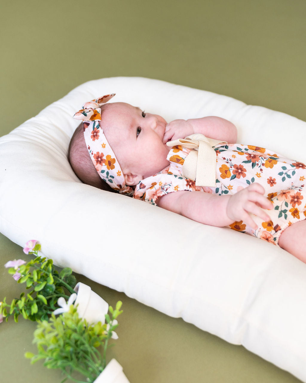 Summer Floral Bow Bubble Romper + Headband Set (Organic Muslin)
