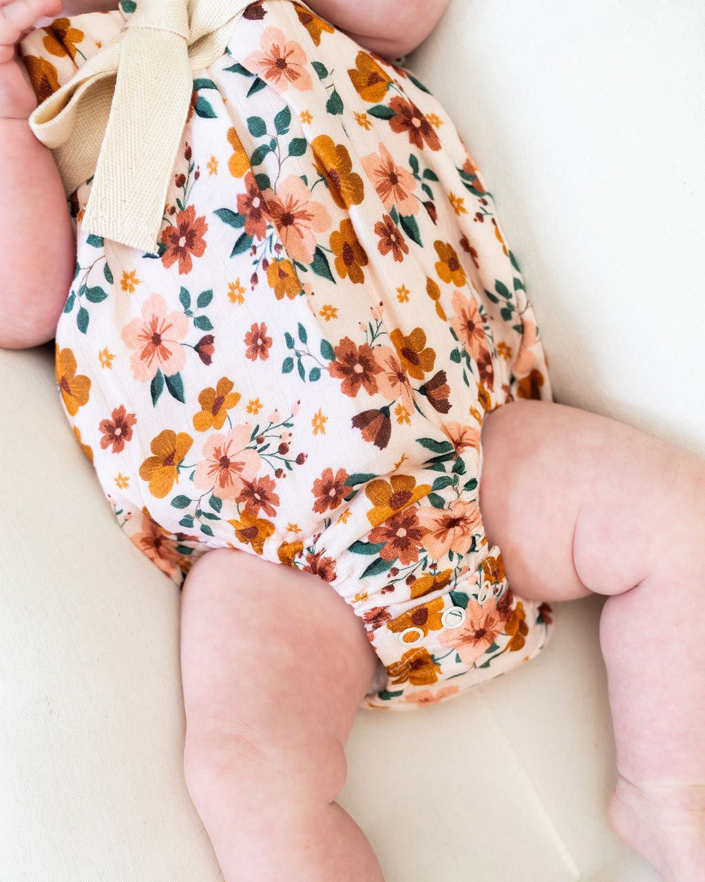 Summer Floral Bow Bubble Romper + Headband Set (Organic Muslin)