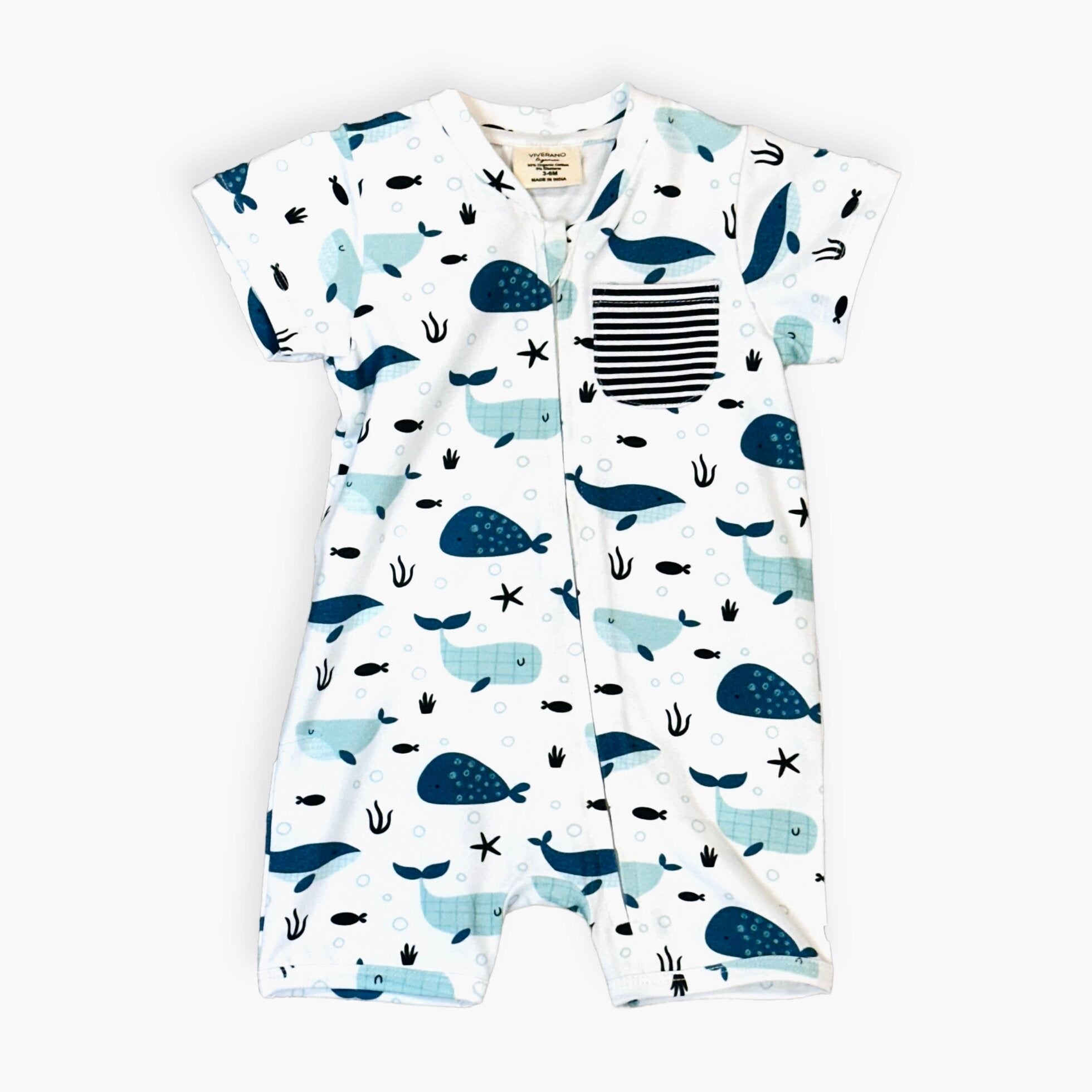 Whales Baby Short Zipper Romper (Organic Jersey)
