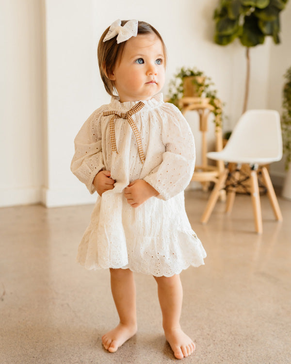 Solene Schiffli Lace Baby Dress & Bloomer Set (Organic Cotton)