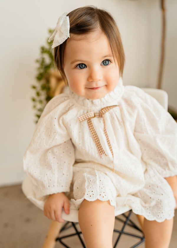 Solene Schiffli Lace Baby Dress & Bloomer Set (Organic Cotton)
