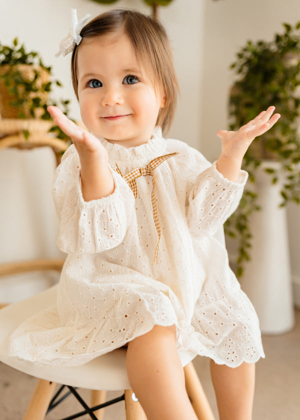 Solene Schiffli Lace Baby Dress & Bloomer Set (Organic Cotton)