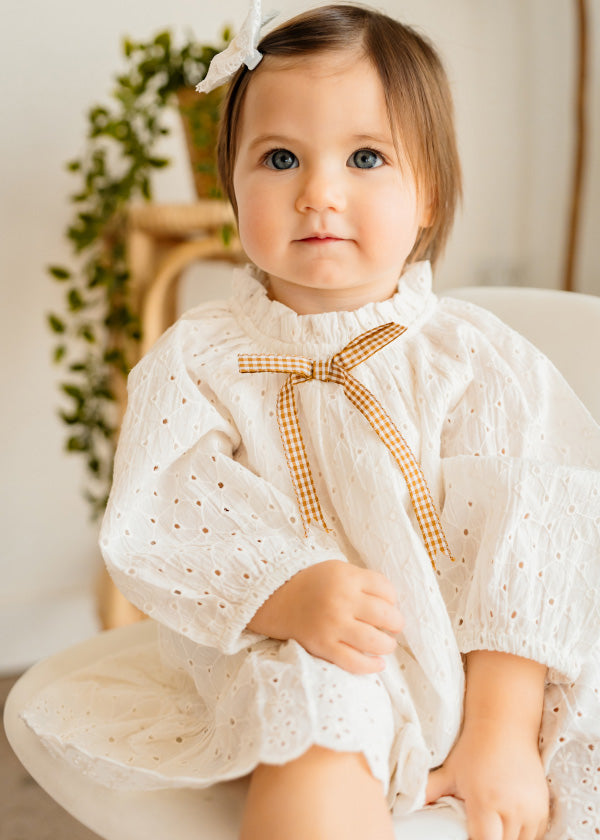 Solene Schiffli Lace Baby Dress & Bloomer Set (Organic Cotton)