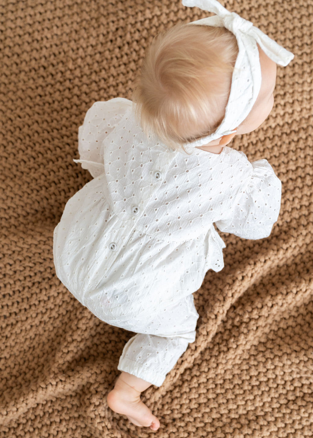 Astrid Schiffli Baby Jumpsuit & Headband Set (Organic Cotton)