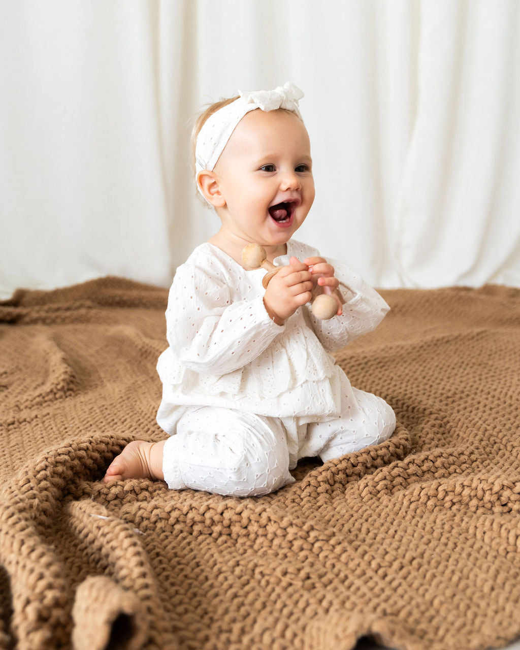 Astrid Schiffli Baby Jumpsuit & Headband Set (Organic Cotton)