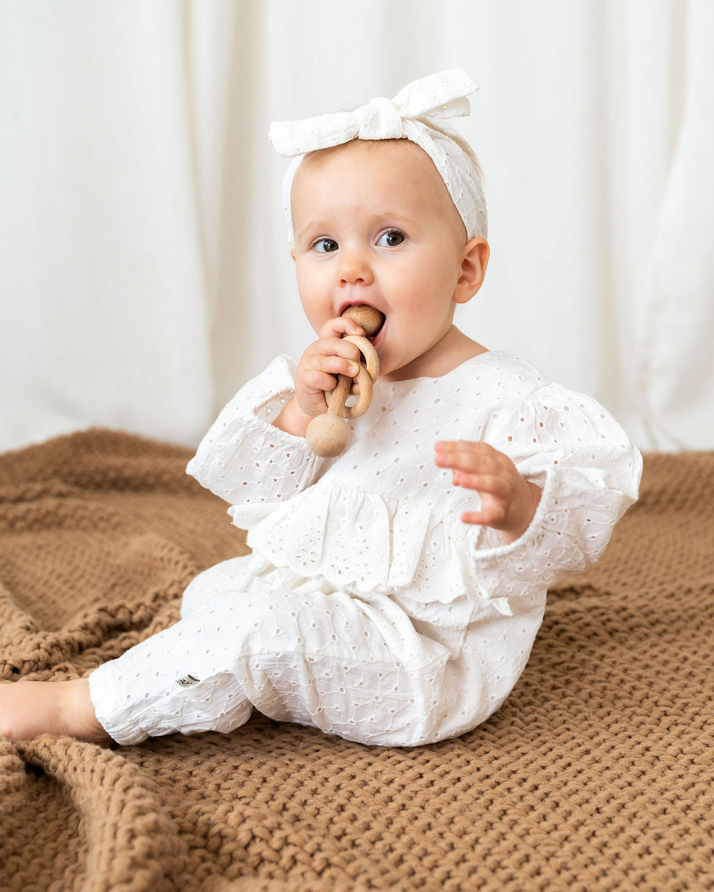 Astrid Schiffli Baby Jumpsuit & Headband Set (Organic Cotton)