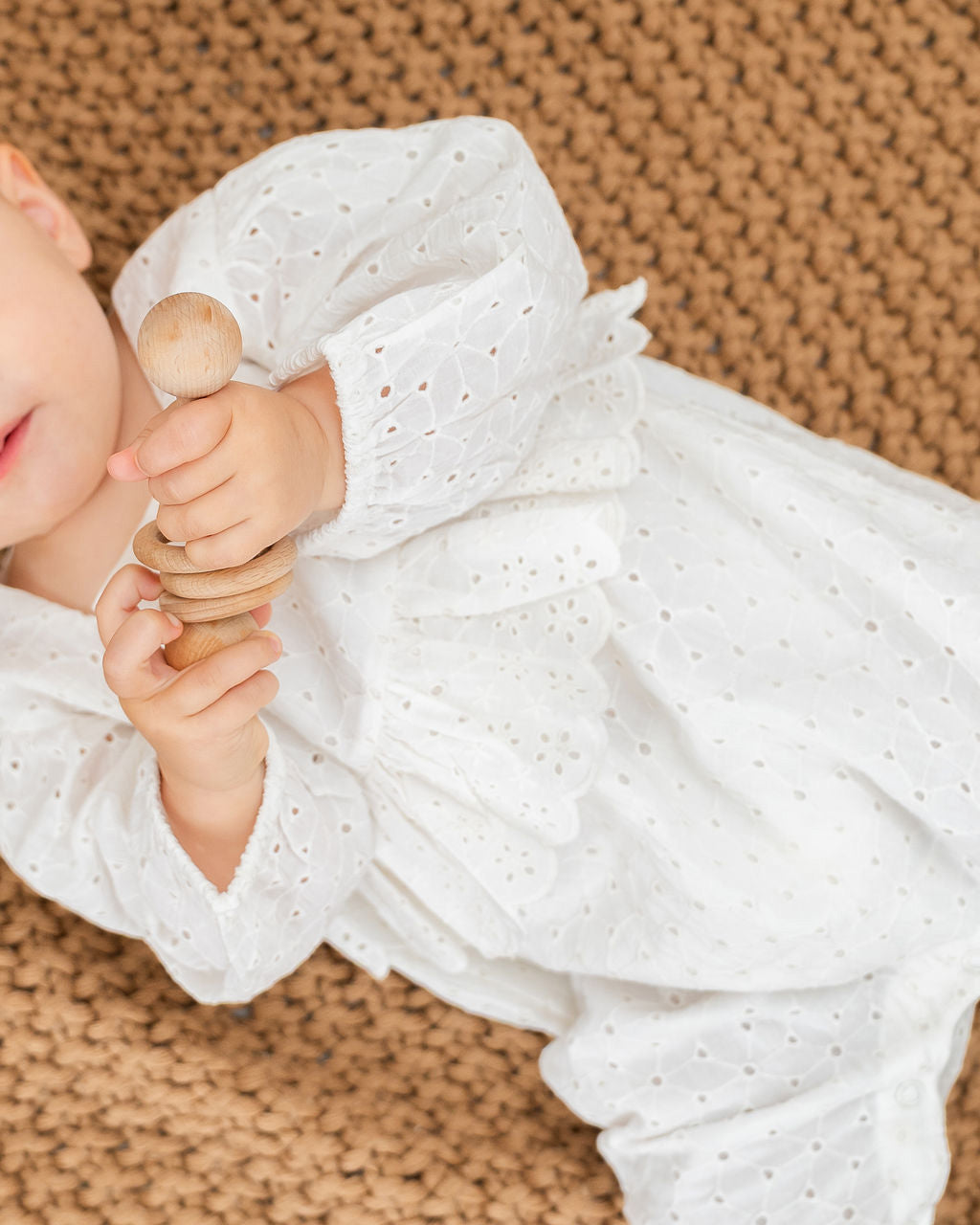 Astrid Schiffli Baby Jumpsuit & Headband Set (Organic Cotton)