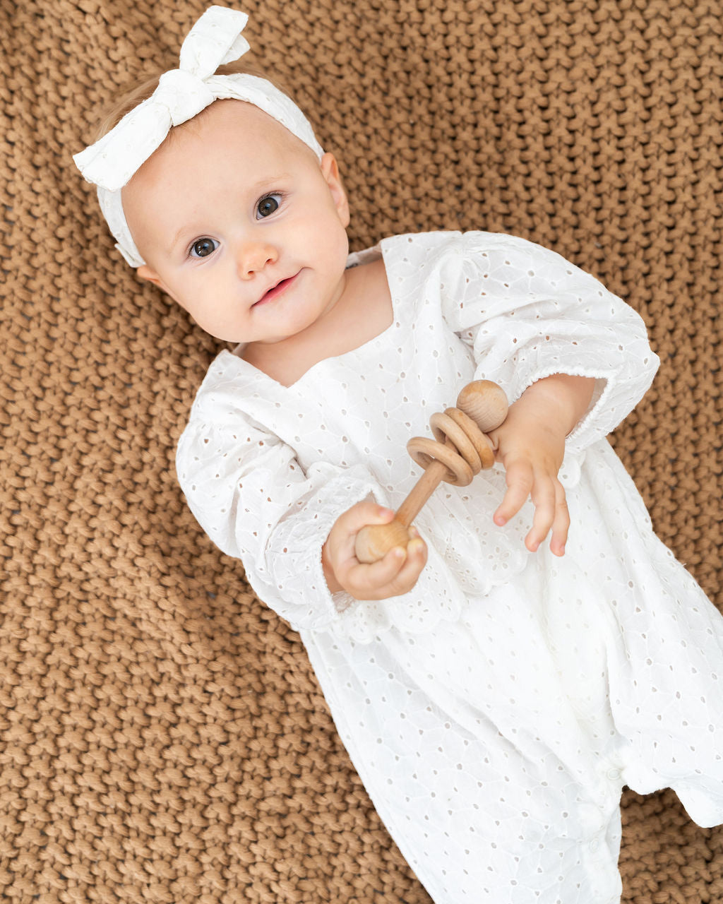 Astrid Schiffli Baby Jumpsuit & Headband Set (Organic Cotton)