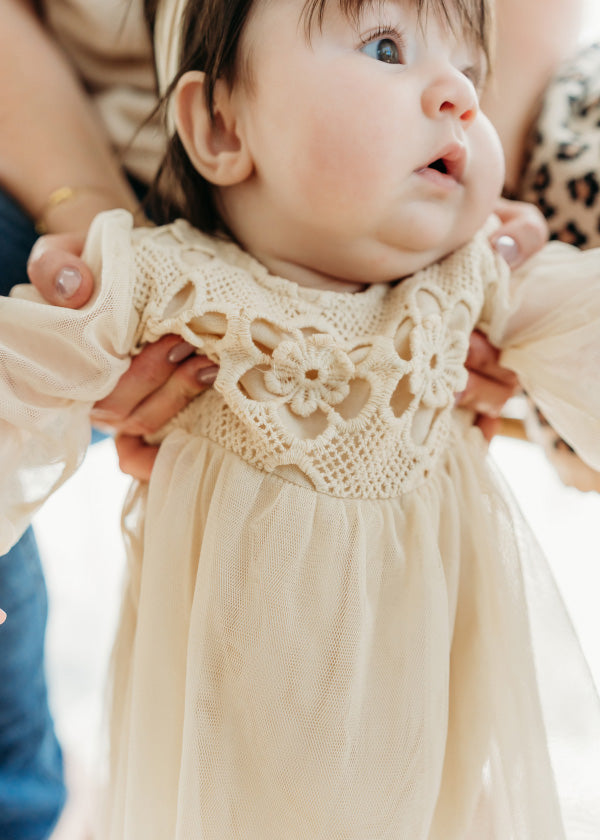 Thalia Crochet Lace Baby Tutu Romper & Headband (Organic Cotton)