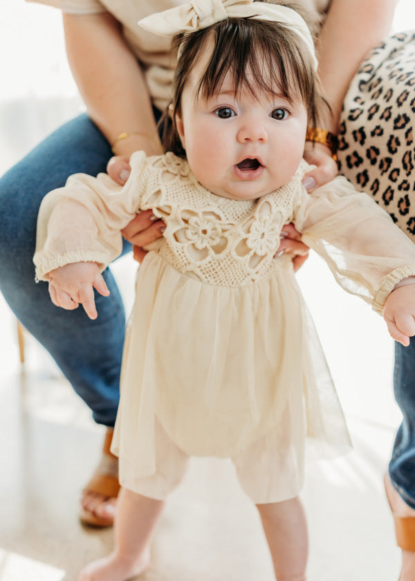 Thalia Crochet Lace Baby Tutu Romper & Headband (Organic Cotton)