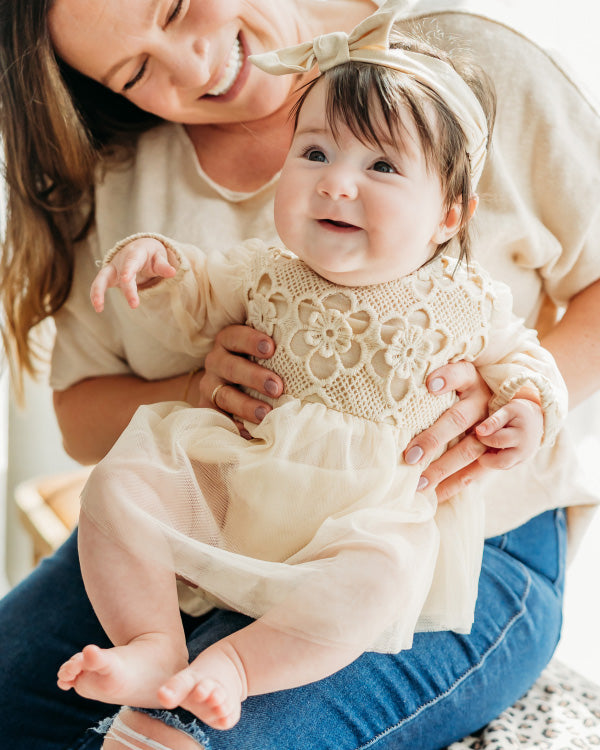 Thalia Crochet Lace Baby Tutu Romper & Headband (Organic Cotton)