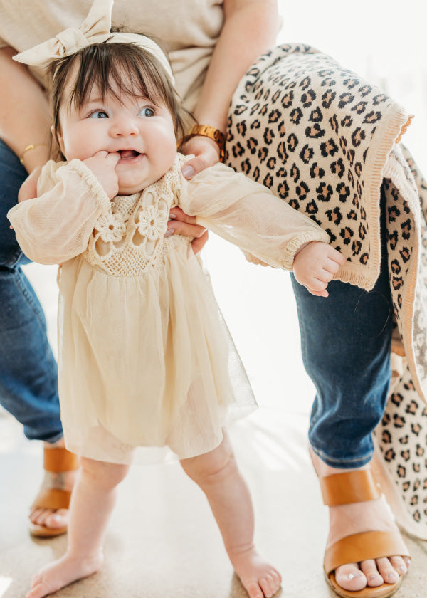 Thalia Crochet Lace Baby Tutu Romper & Headband (Organic Cotton)