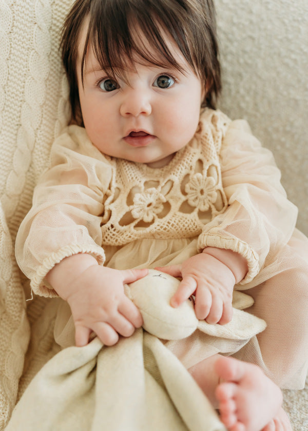 Thalia Crochet Lace Baby Tutu Romper & Headband (Organic Cotton)