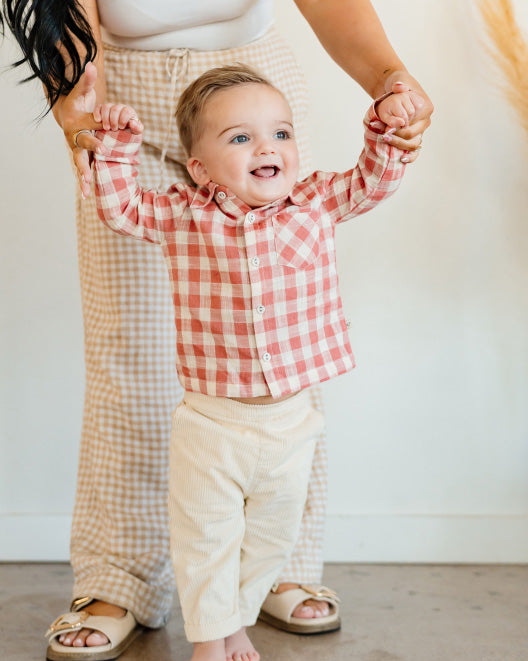 Arden Gingham Baby Shirt & Corduroy Pant (Organic Cotton)