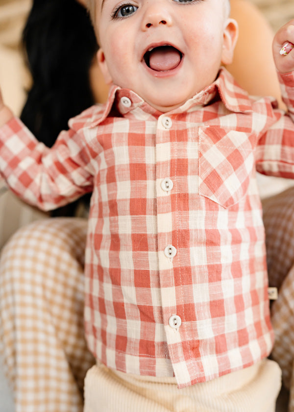 Arden Gingham Baby Shirt & Corduroy Pant (Organic Cotton)