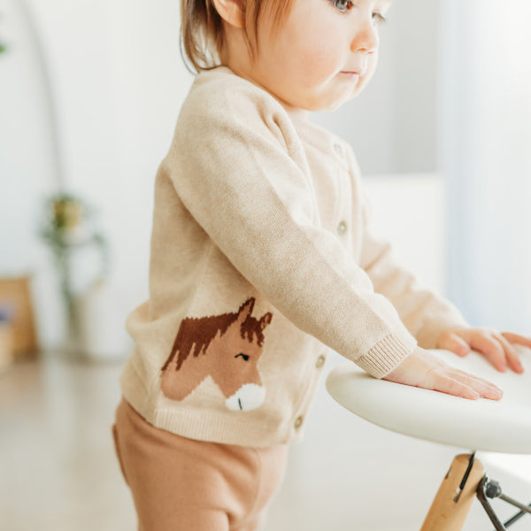 Horse Jacquard Knit Organic Baby Cardigan