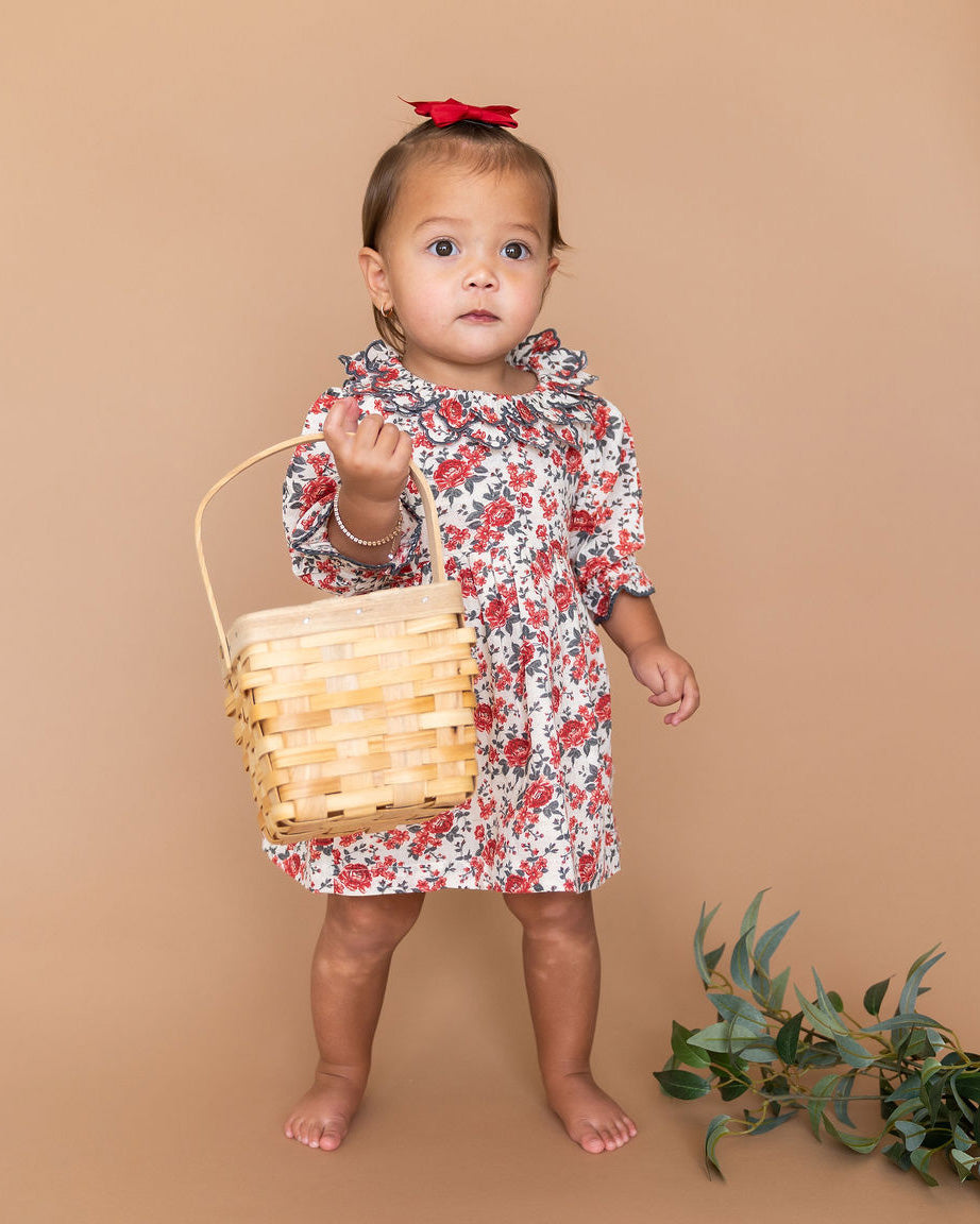 Amour Rose Floral Ruffle Baby Dress & Bloomer (Linen Blend)
