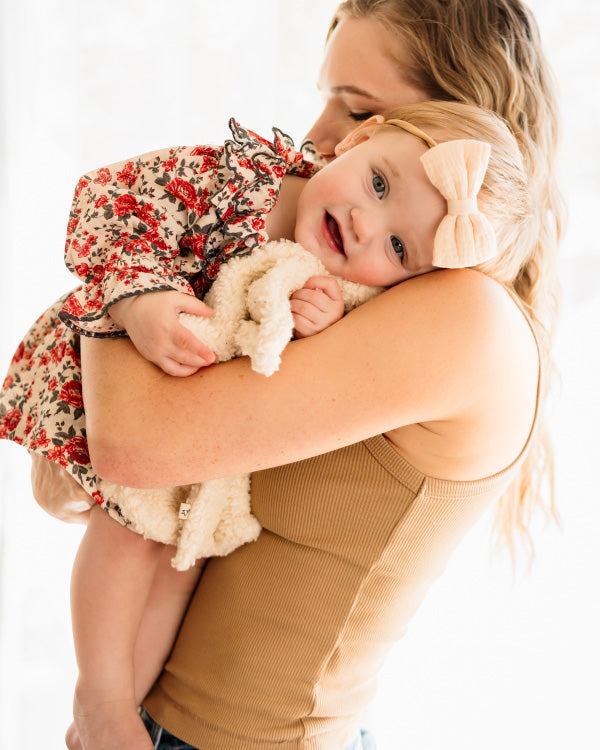 Amour Rose Floral Ruffle Baby Dress & Bloomer (Linen Blend)