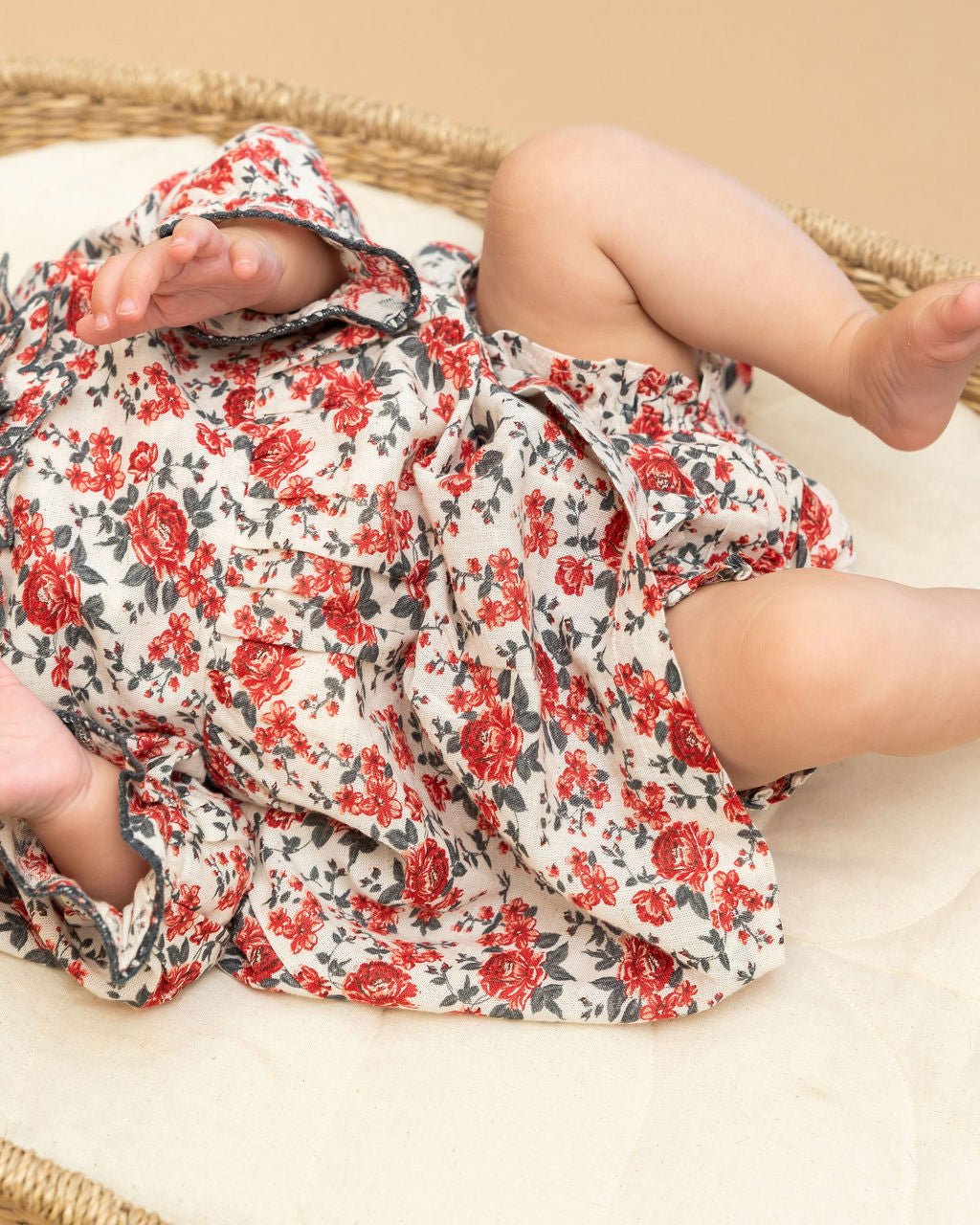 Amour Rose Floral Ruffle Baby Dress & Bloomer (Linen Blend)