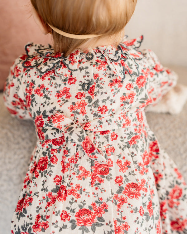 Amour Rose Floral Ruffle Baby Dress & Bloomer (Linen Blend)