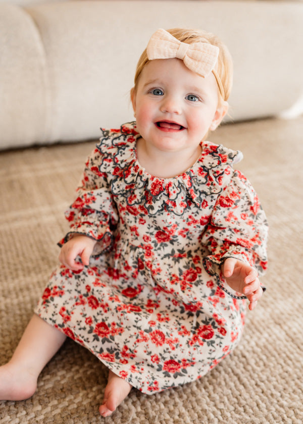 Amour Rose Floral Ruffle Baby Dress & Bloomer (Linen Blend)