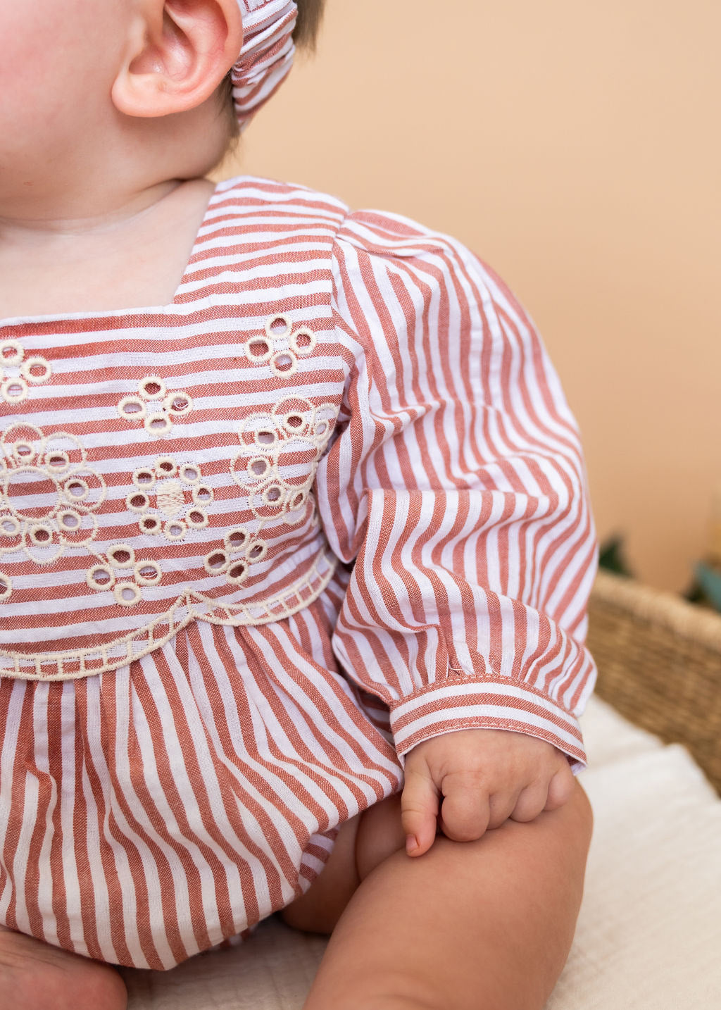 Siena Striped Embroidered Baby Romper & Headband Set (Organic Cotton)