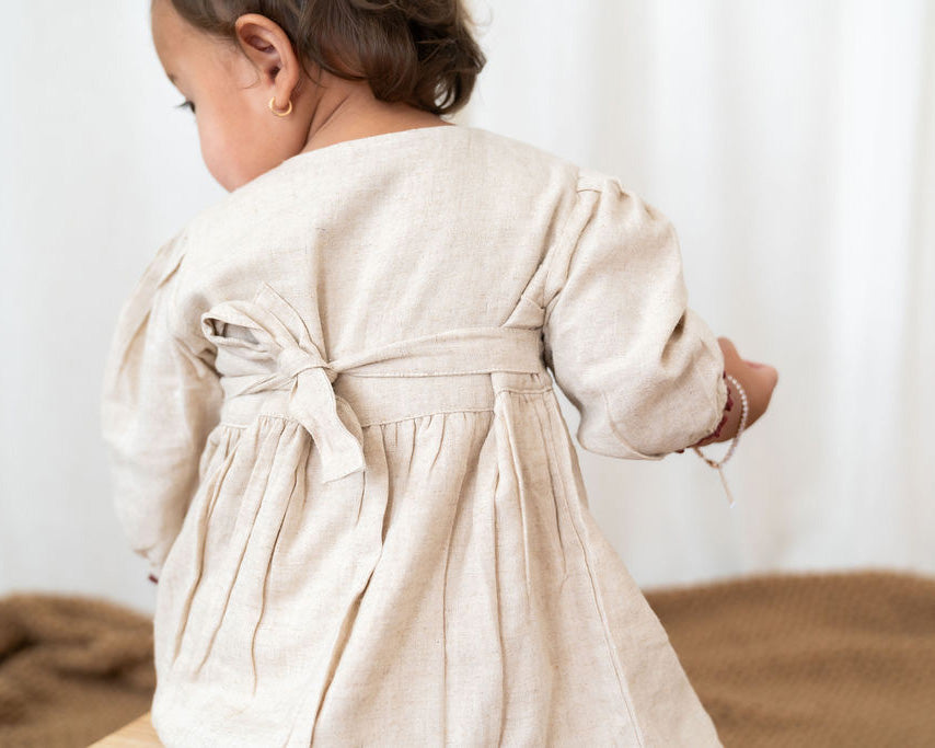 Ravello Linen Embroidered Baby Dress & Bloomer Set (Linen Blend)