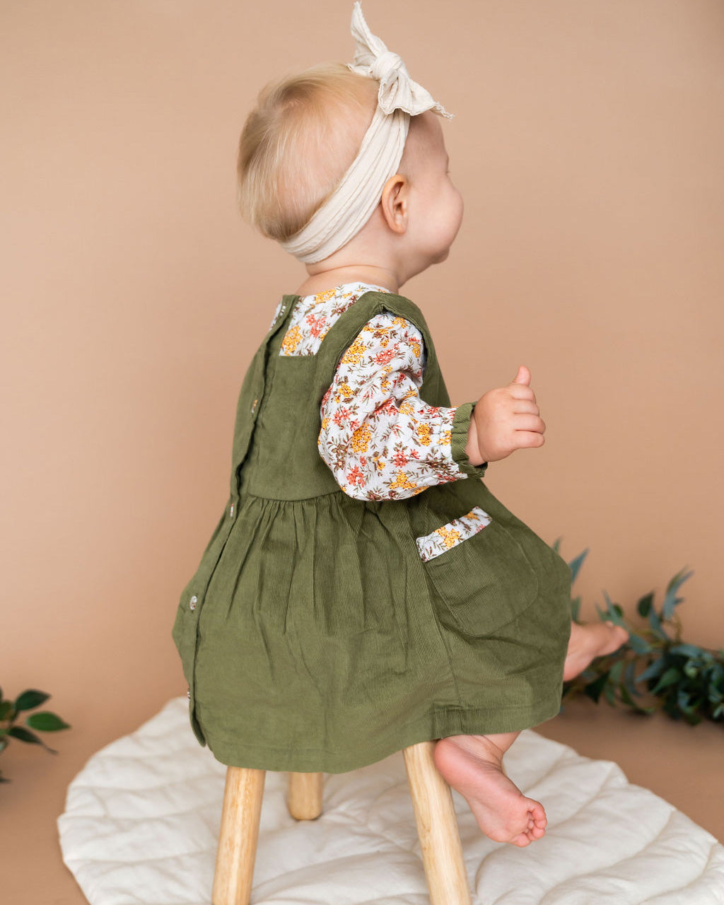 Lilith Floral Baby Pinafore Dress & Bloomer Set (Organic Cotton)