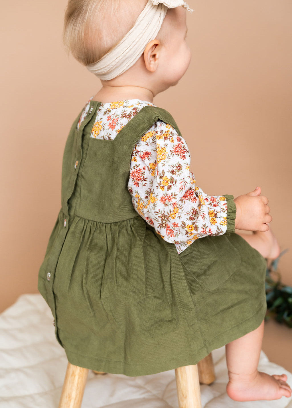 Lilith Floral Baby Pinafore Dress & Bloomer Set (Organic Cotton)
