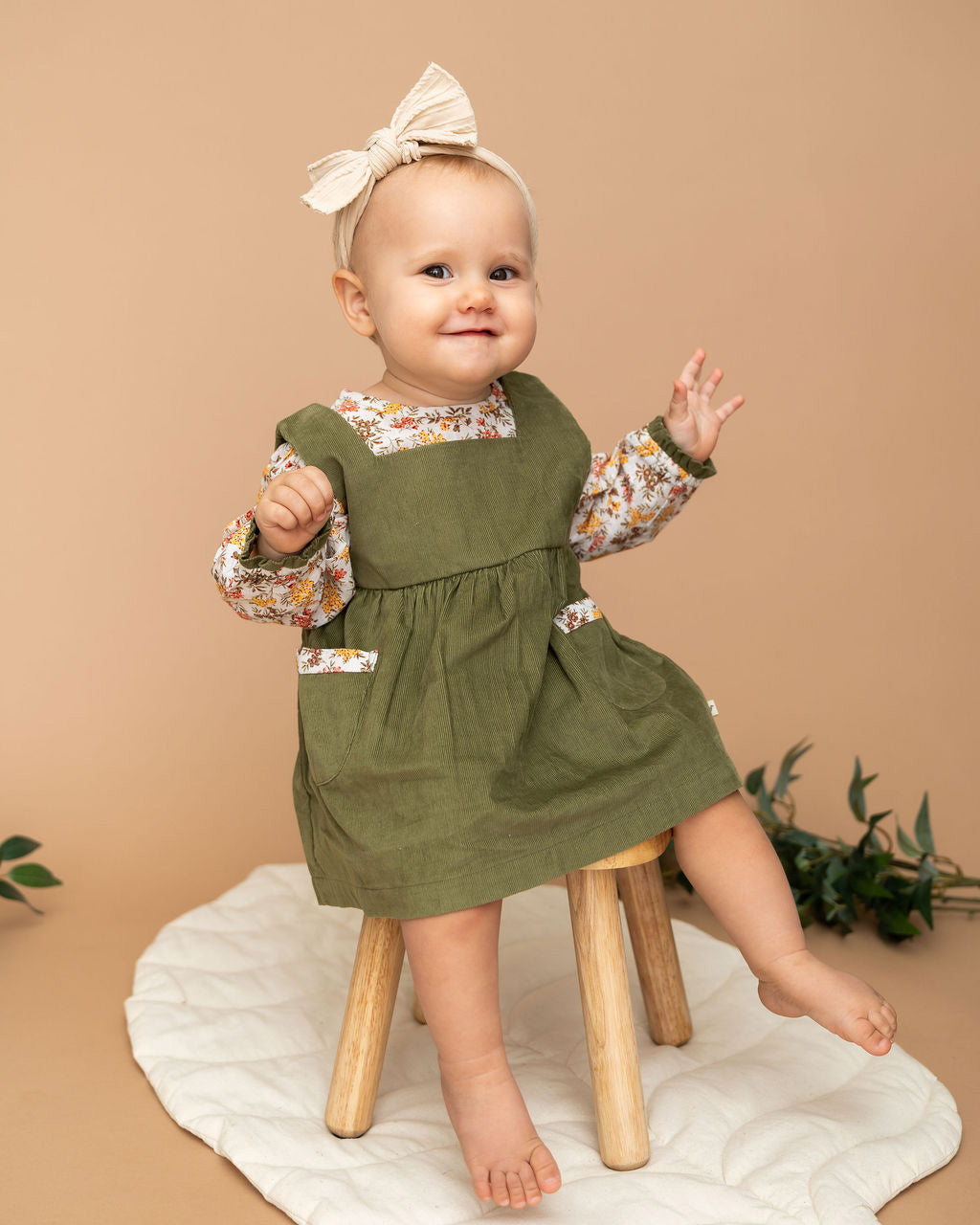 Lilith Floral Baby Pinafore Dress & Bloomer Set (Organic Cotton)