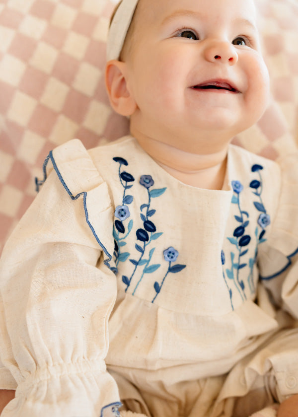 Atrani Embroidered Baby Romper & Headband Set (Organic Cotton)