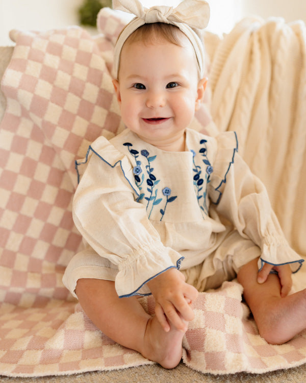 Atrani Embroidered Baby Romper & Headband Set (Organic Cotton)