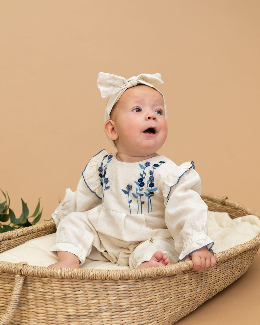 Atrani Embroidered Baby Romper & Headband Set (Organic Cotton)