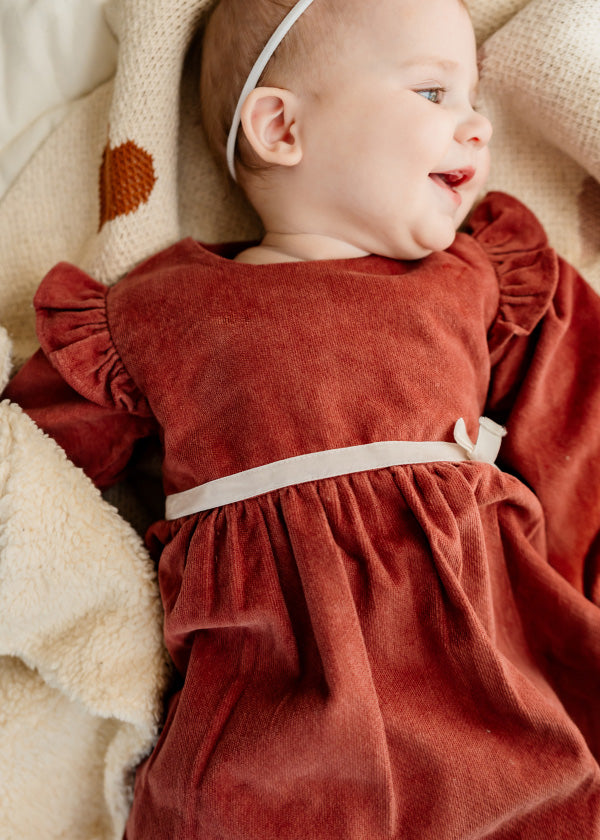 Amber Velvet Baby Dress & Bloomer Set (Organic Cotton)