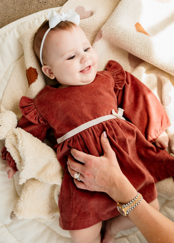 Amber Velvet Baby Dress & Bloomer Set (Organic Cotton)