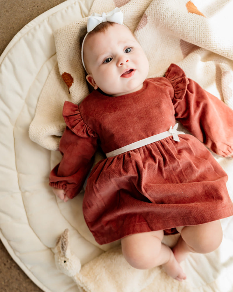 Amber Velvet Baby Dress & Bloomer Set (Organic Cotton)