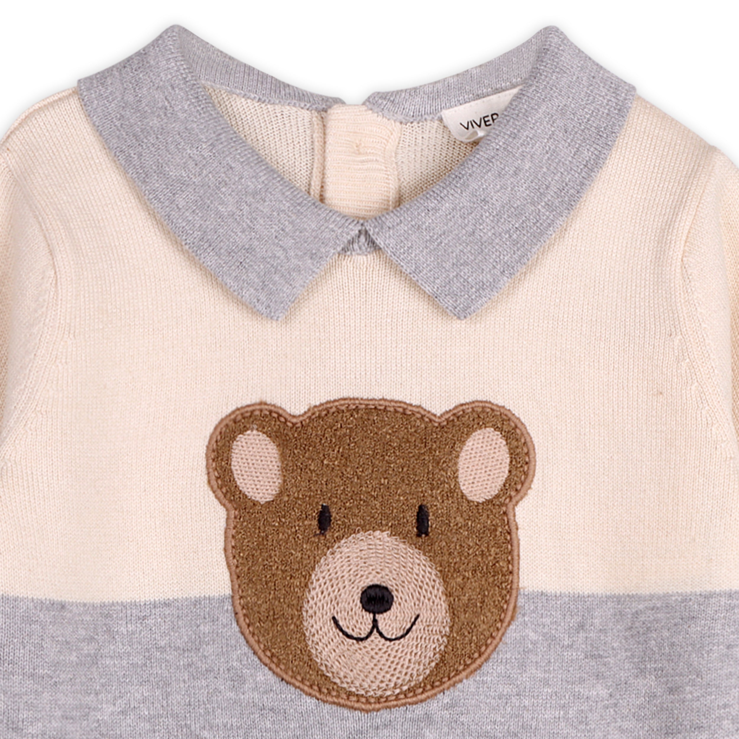 Cuddly Bear Applique Sweater Knit Collar Baby Pullover (Organic Cotton)