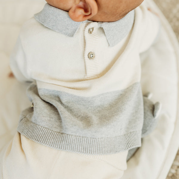 Cuddly Bear Applique Sweater Knit Collar Baby Pullover (Organic Cotton)