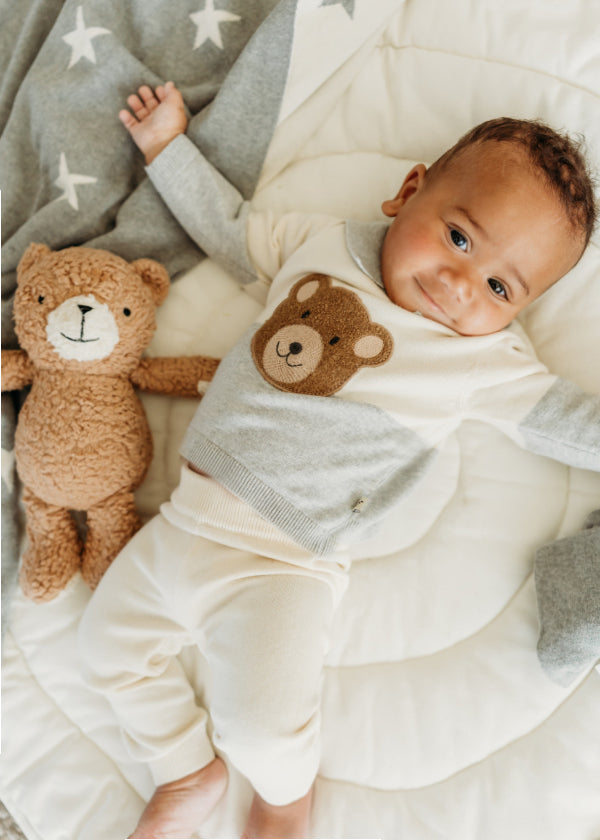 Cuddly Bear Applique Sweater Knit Collar Baby Pullover (Organic Cotton)