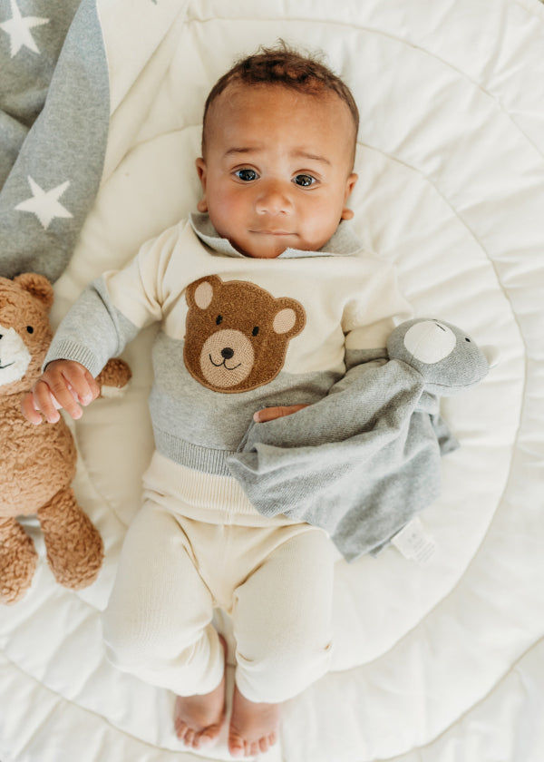 Cuddly Bear Applique Sweater Knit Collar Baby Pullover (Organic Cotton)