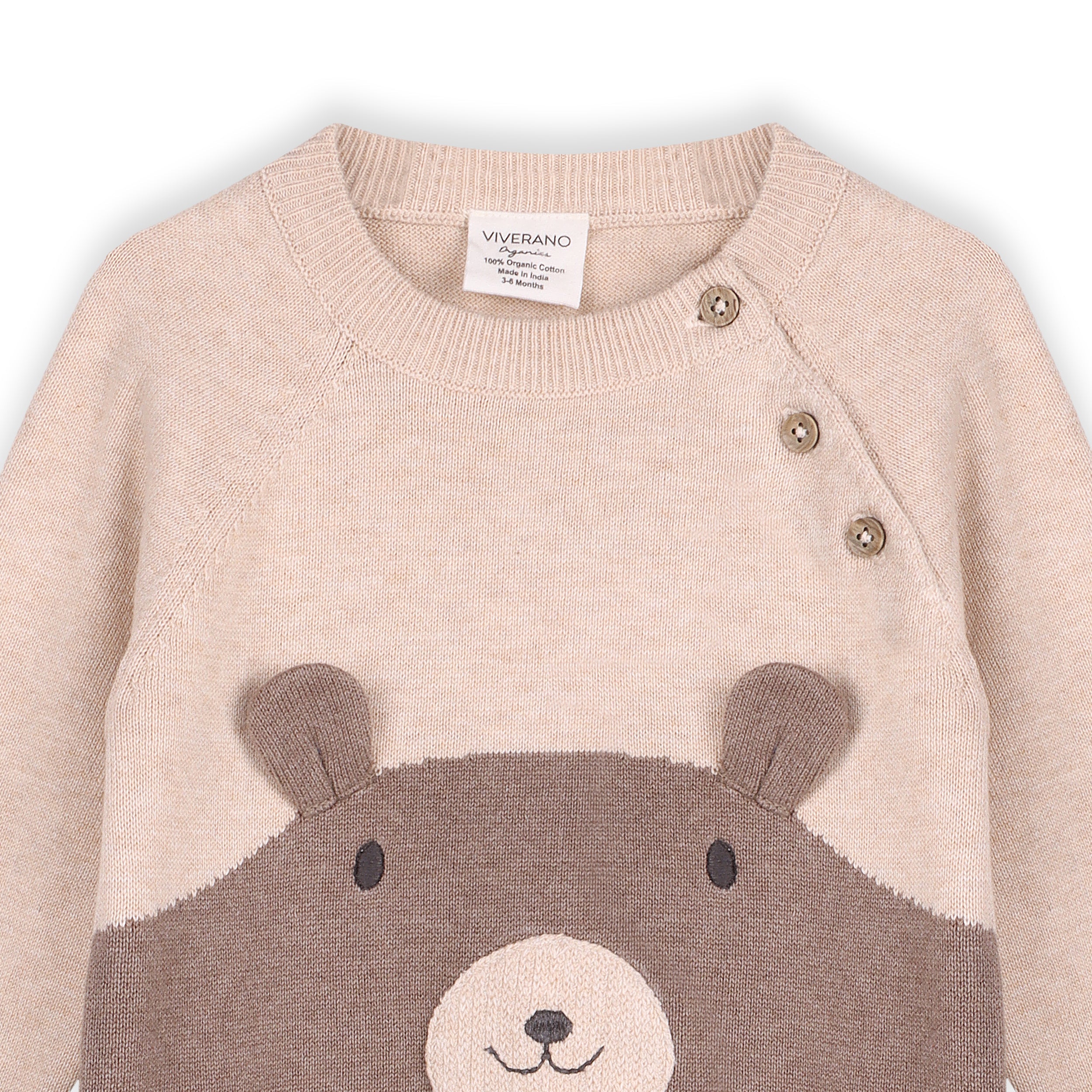 Cuddly Bear Embroidered Sweater Knit Baby Jumpsuit (Organic Cotton)