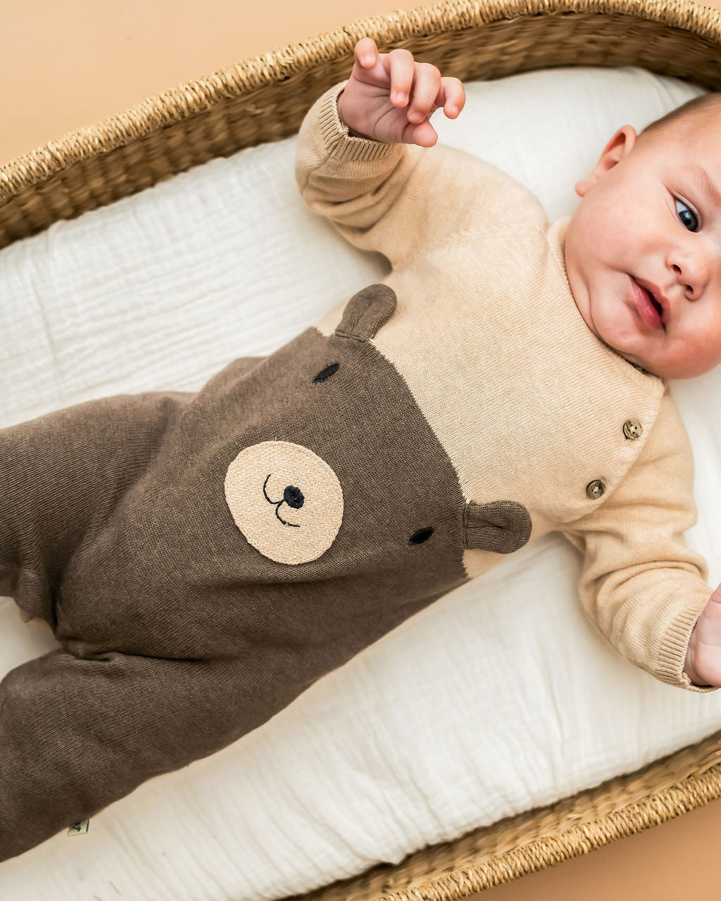 Cuddly Bear Embroidered Sweater Knit Baby Jumpsuit (Organic Cotton)