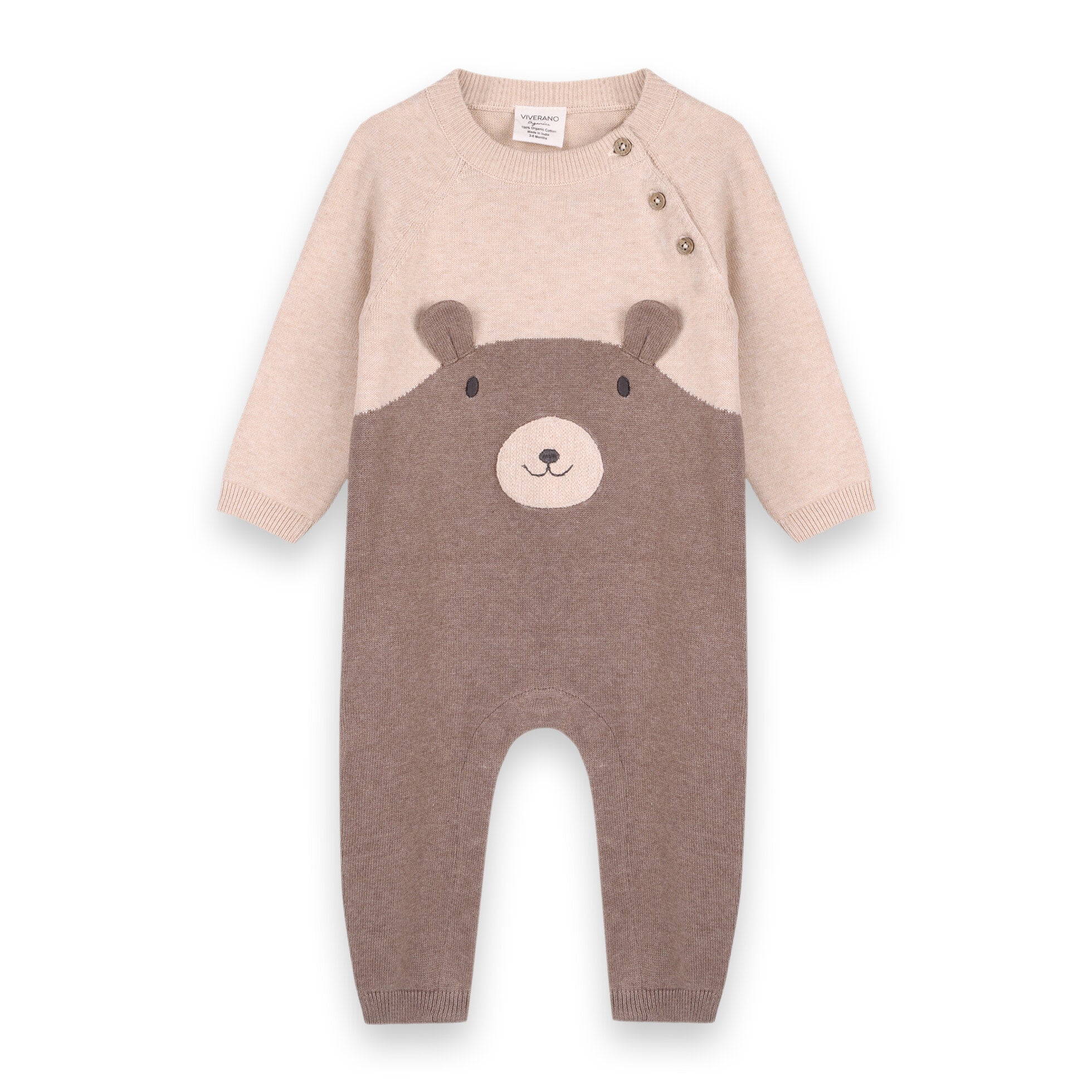 Cuddly Bear Embroidered Sweater Knit Baby Jumpsuit (Organic Cotton)