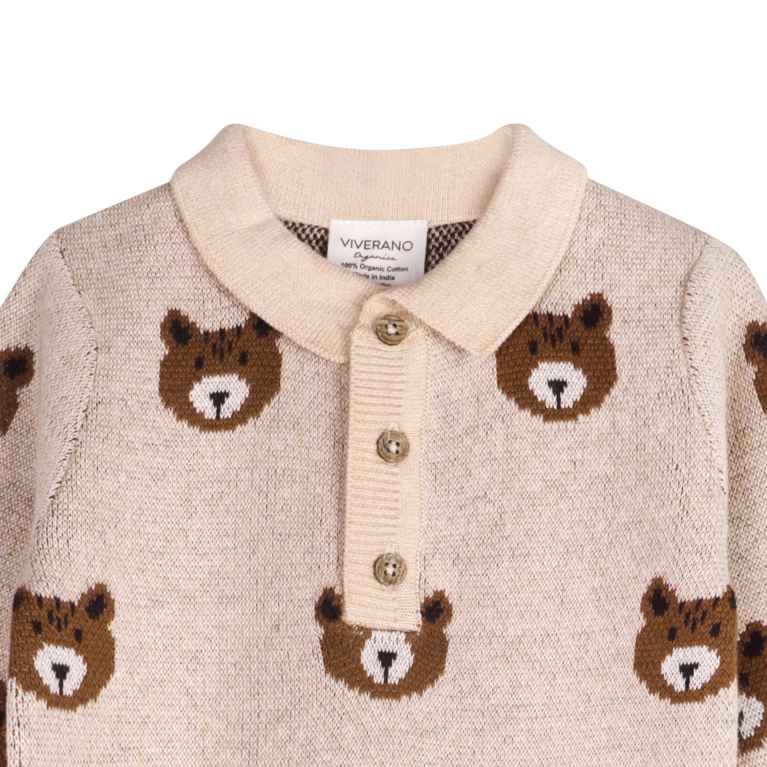 Brown Bear Jacquard Sweater Knit Baby Jumpsuit (Organic Cotton)